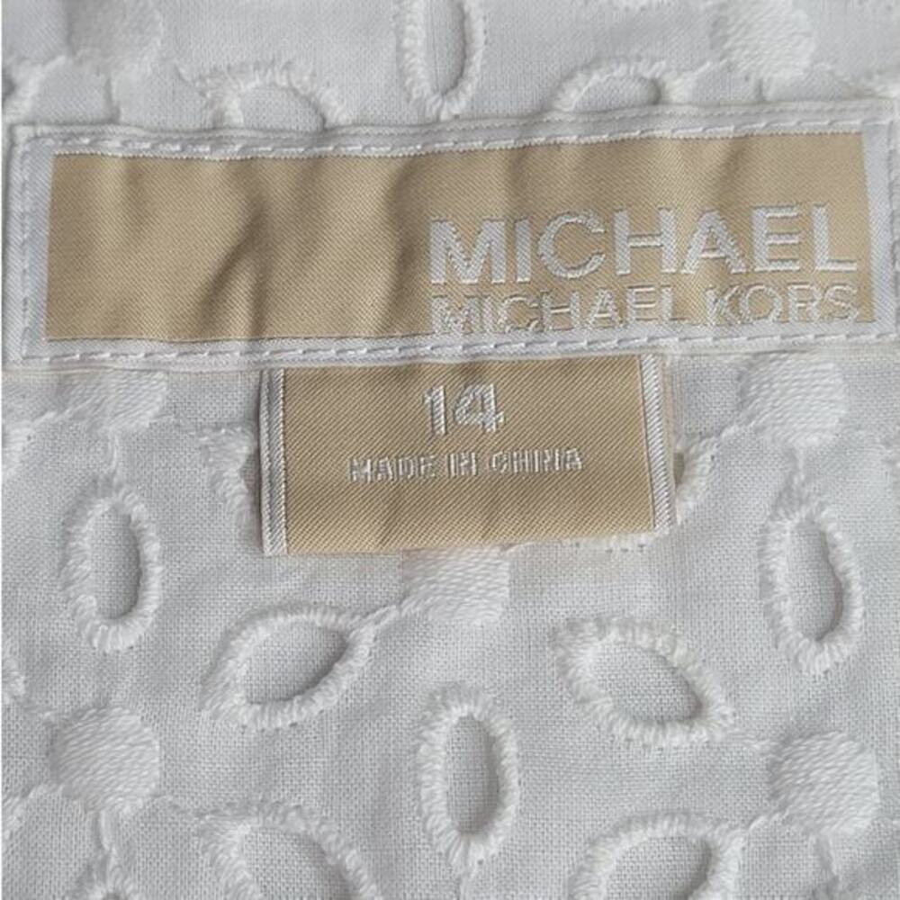 Michael Kors White Eyelet Lace Short Sleeve‎ Open Cropped Swing Jacket - Picture 4 of 14